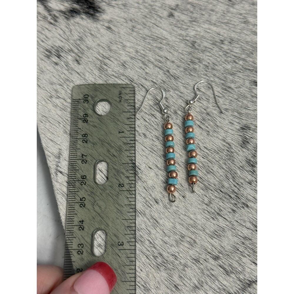 Native American Copper Navajo Pearl Blue Turquoise HEISHI Earrings Sterling Hook - Picture 6 of 6